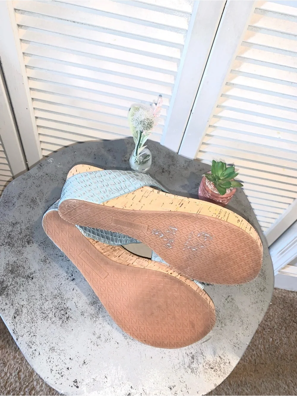 Donald J. Pliner Women's Light Blue Croc-Embossed Cork Wedge Sandal 8.5